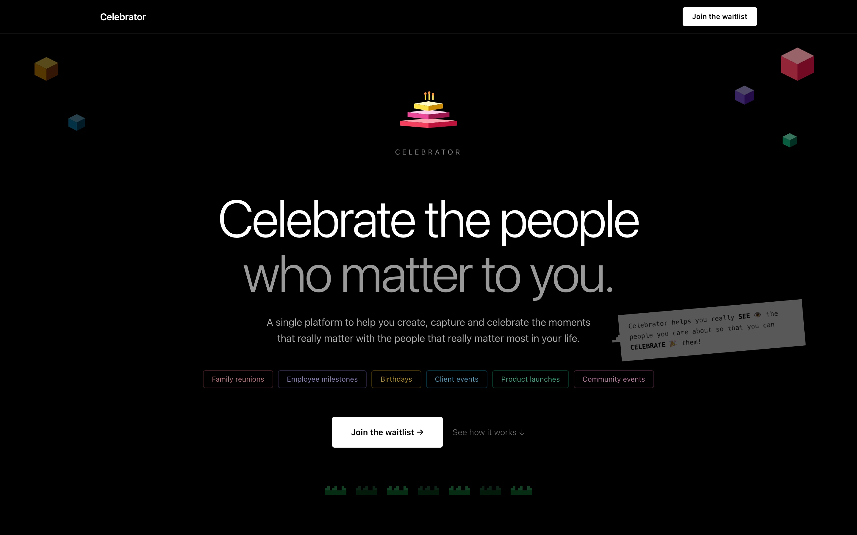 Celebrator landing page hero